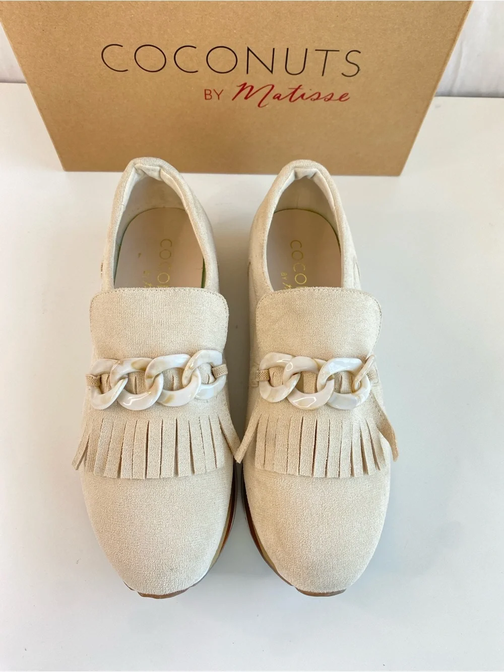 Coconuts by Matisse Bess Beige Ivory Suede Platform Loafers Sneakers Shoes Sz 9